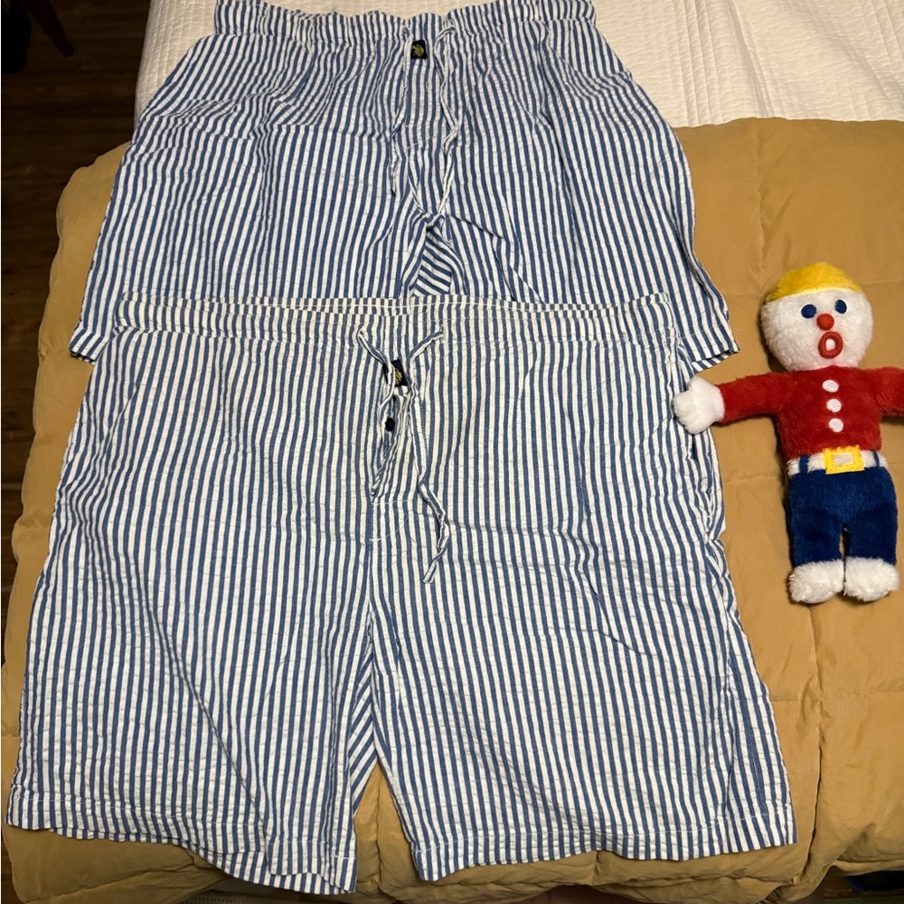 Ralph Lauren Blue and White Striped Shorts Sleepwear men’s pj’s bottoms